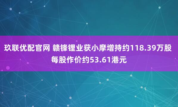 玖联优配官网 赣锋锂业获小摩增持约118.39万股 每股作价约53.61港元